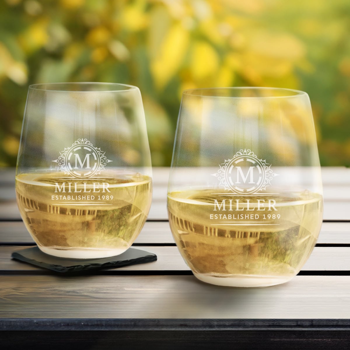 Set 2024 of 12 | Engraved Personalized Stemless Wine Glass | Montereytimes | DM13 | Stemless Wine Glass Birthday Favors