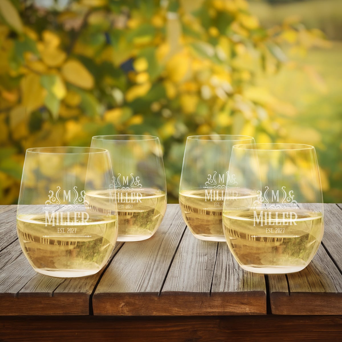 Set of 12 | Engraved Your Logo hot Personalized Stemless 9 Ounce Glass Wine | Engraved Favors | Corporate Gifts