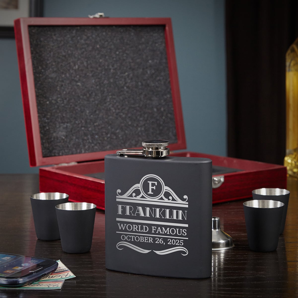 Rockefeller Engraved Flask Gift Set