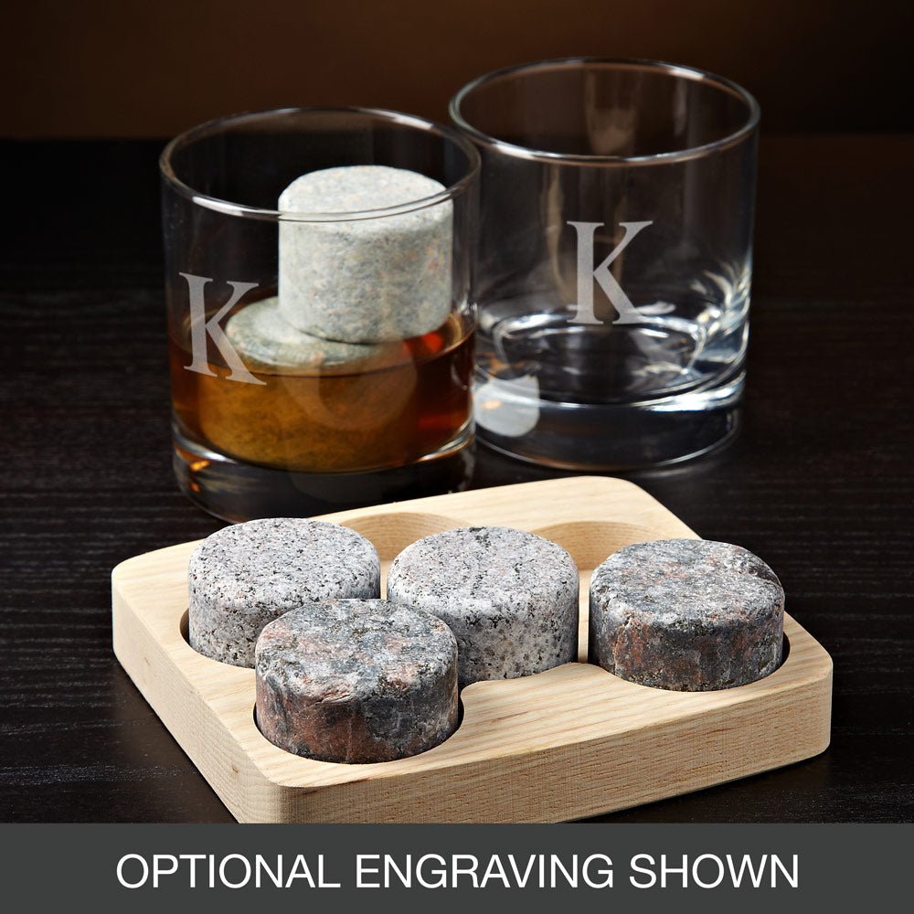 Round Whiskey Stones 6 Piece Set w/ FREE Tumblers (Engravable)