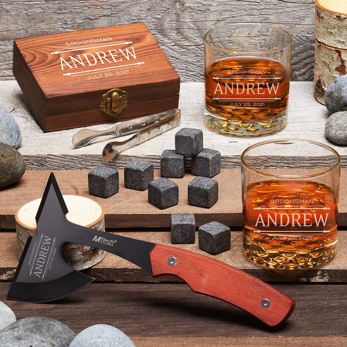 Rustic Adventure Custom Axe & Whiskey Set Gift for Groomsmen