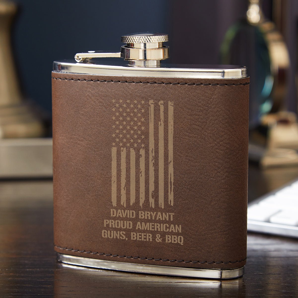 Rustic Custom Flask Gift Set for Military