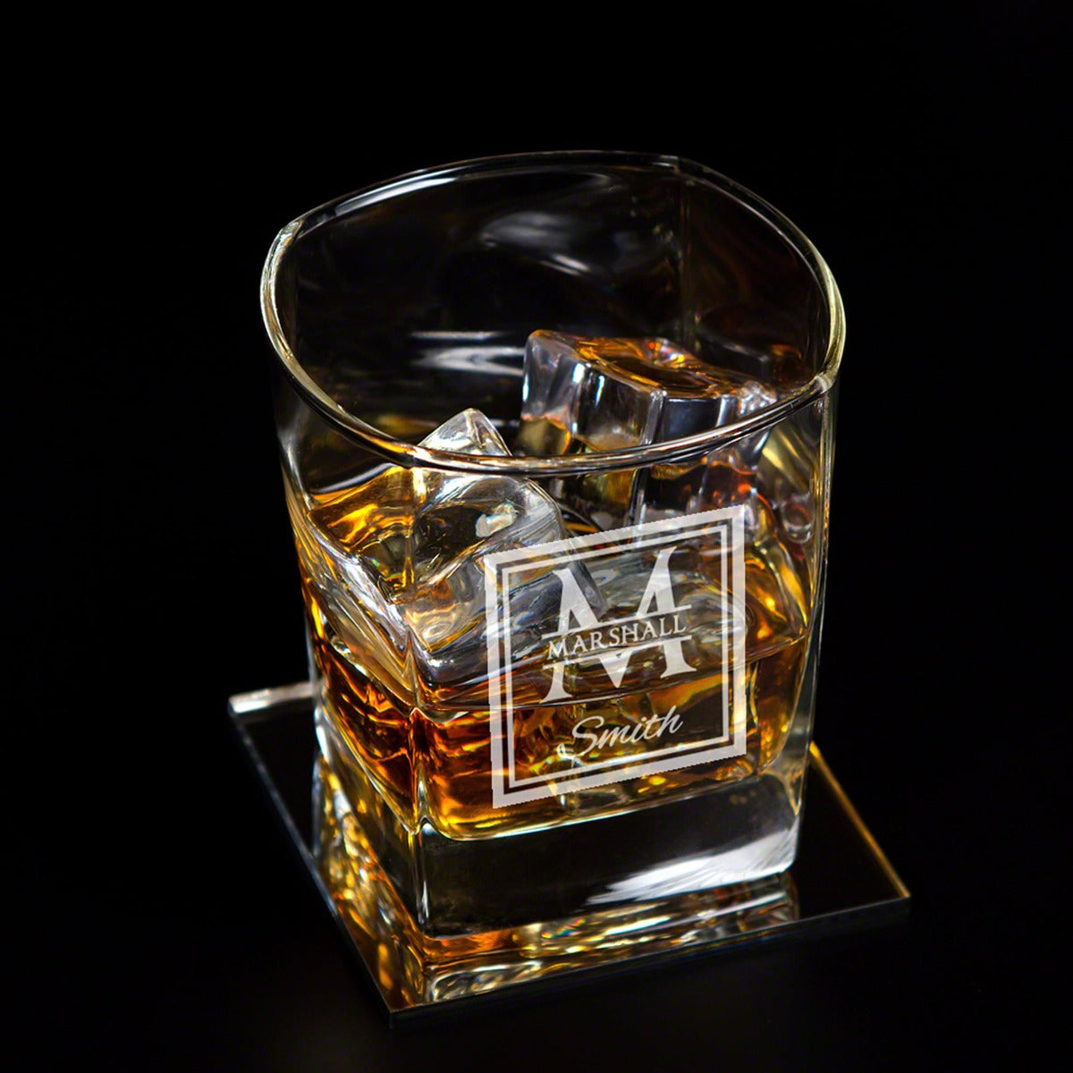 Custom Bourbon Decanter Set with 4 Square Glasses - Crafted Ebony Box
