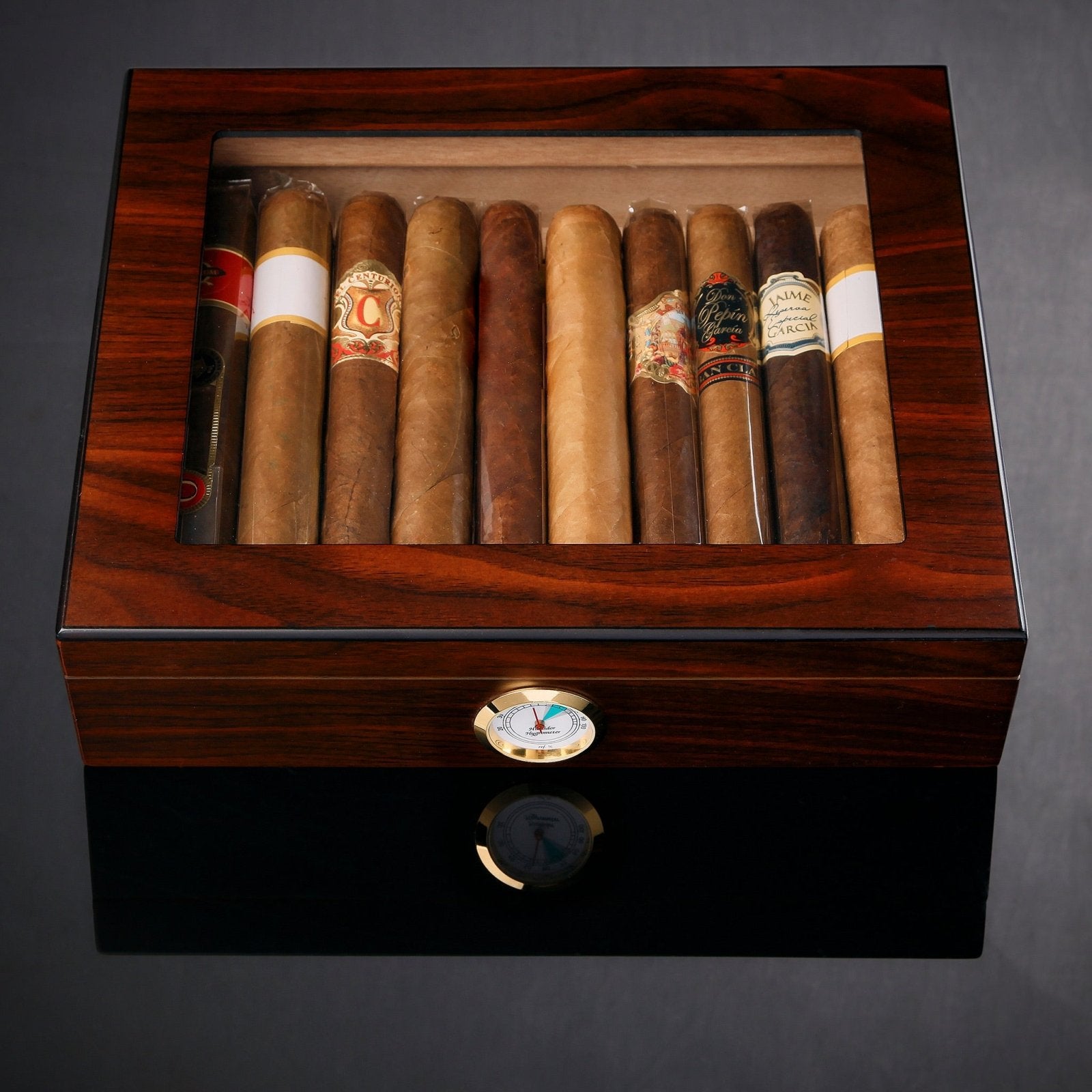 Santiago Humidor Box with Digital Hygrometer, Madagascar Brown