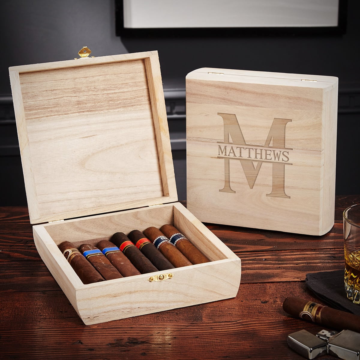 Santiago Wooden Personalized Cigar Box