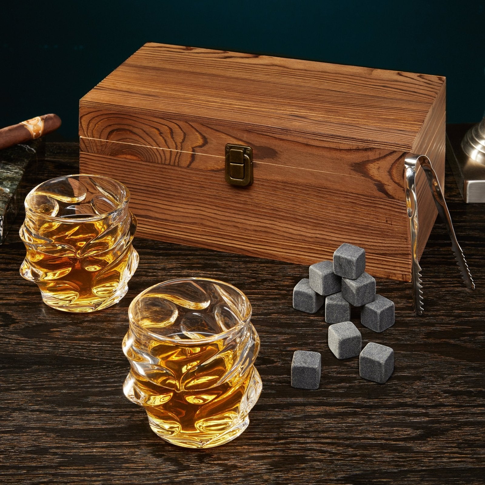 Sculpted Whiskey Glasses Boxed Set with Stones