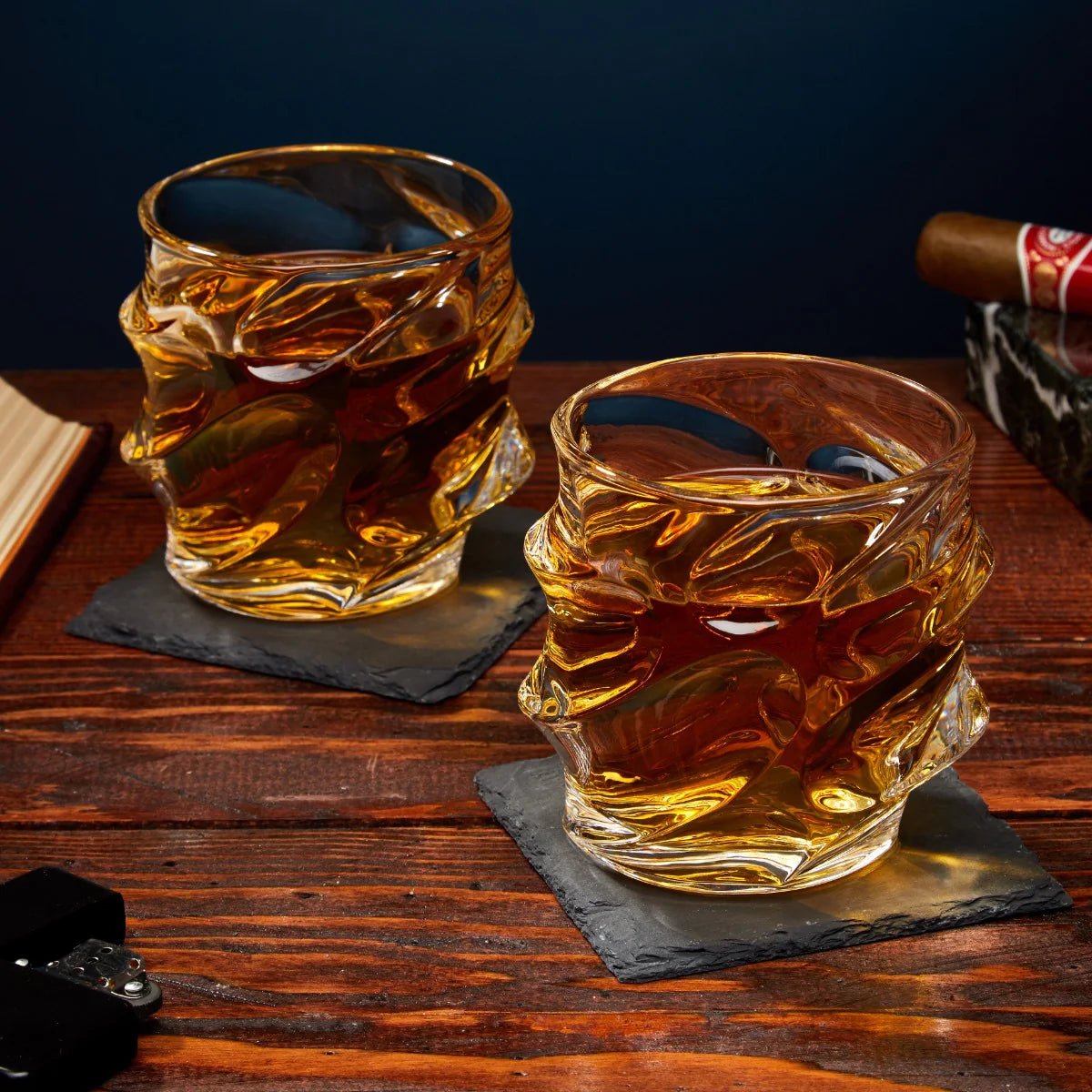 Sculpted Whiskey Glasses Boxed Set with Stones