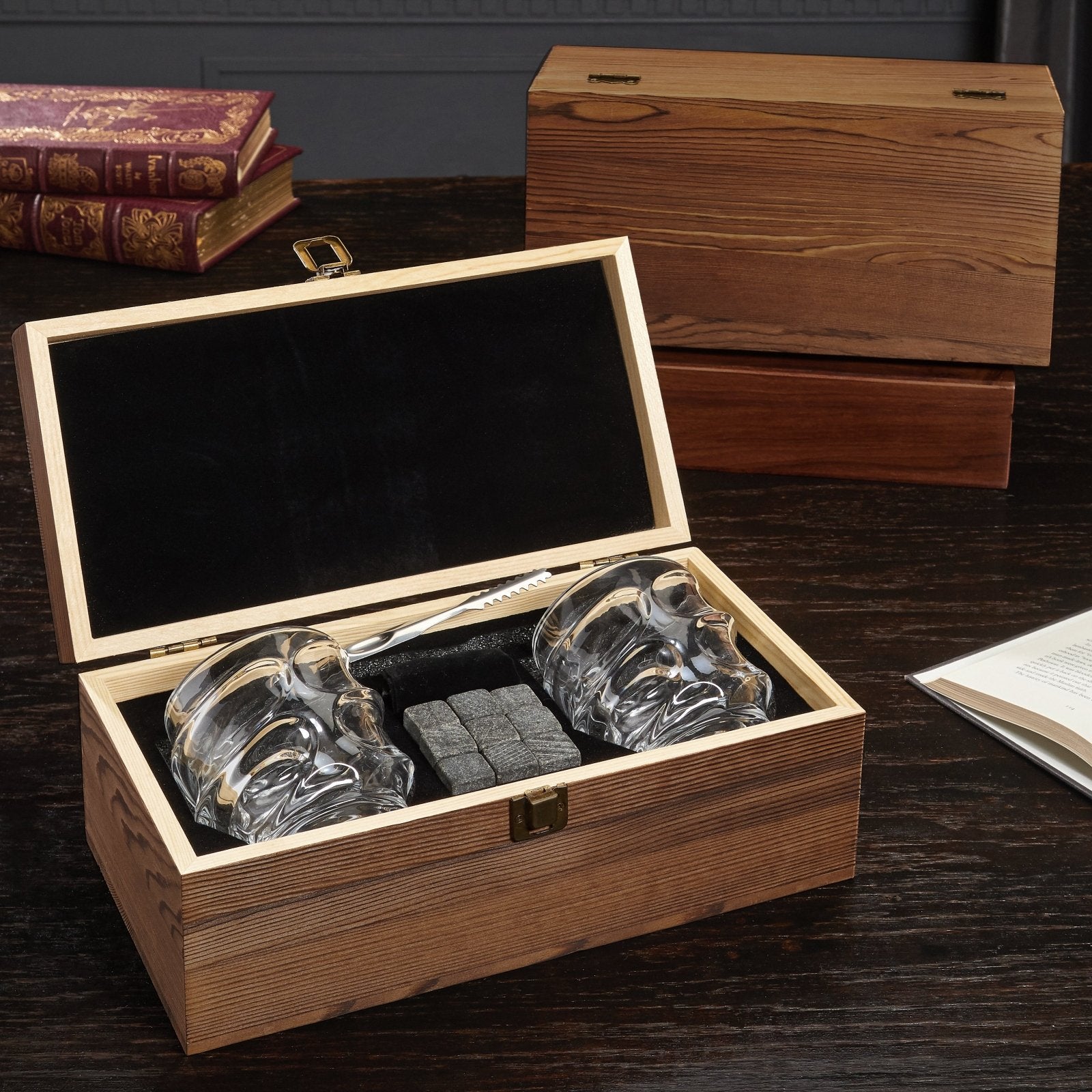 Sculpted Whiskey Glasses Boxed Set with Stones