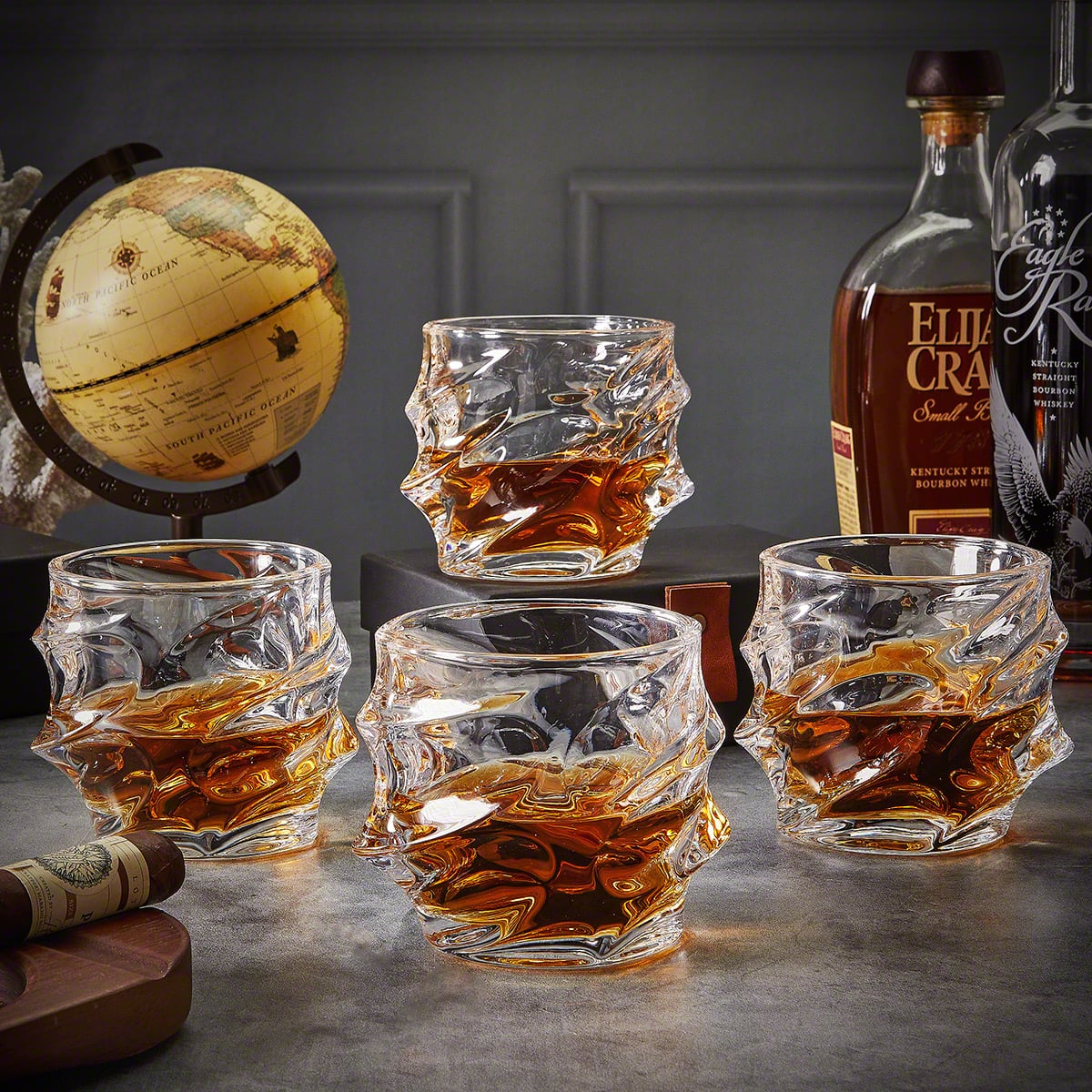 Sculpted Whiskey Glasses, Set of 4