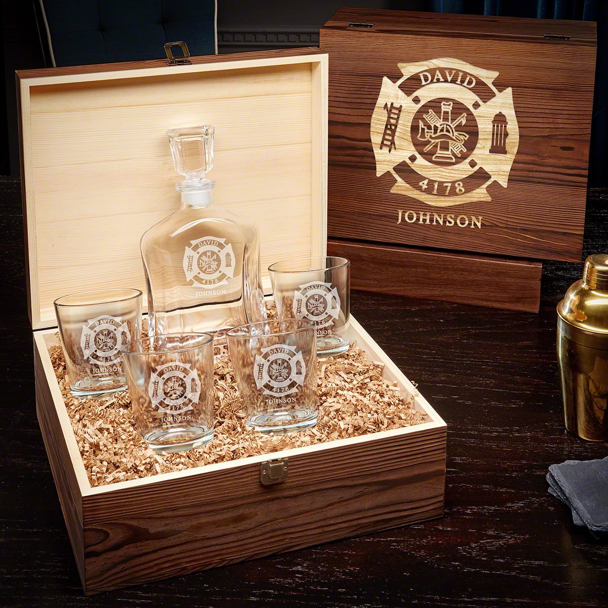 Personalized Argos Decanter Whiskey Set with On the Rocks Glasses - Gift for Firefighters
