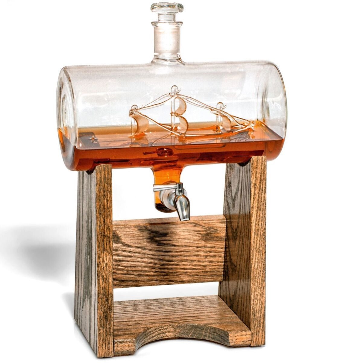 Seven Seas Ship Decanter with Oak Base for Whiskey and Spirits