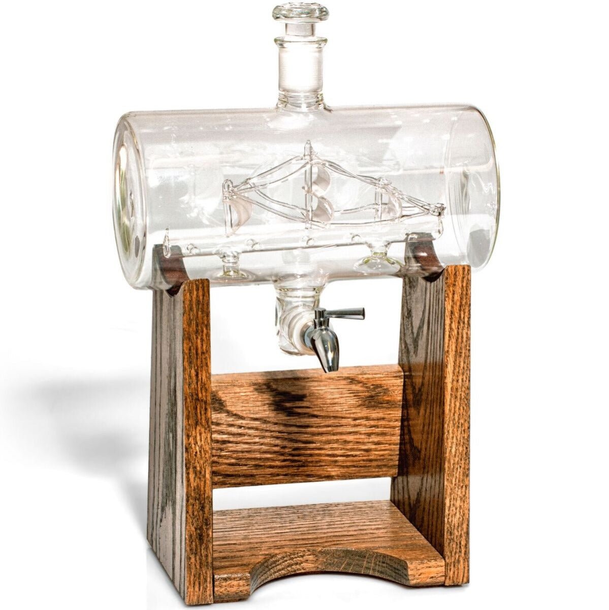 Seven Seas Ship Decanter with Oak Base for Whiskey and Spirits