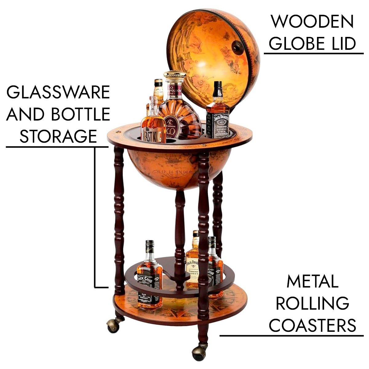 Small 16th - Century Italian Replica Globe Bar for Liquor - 17.5 diameter