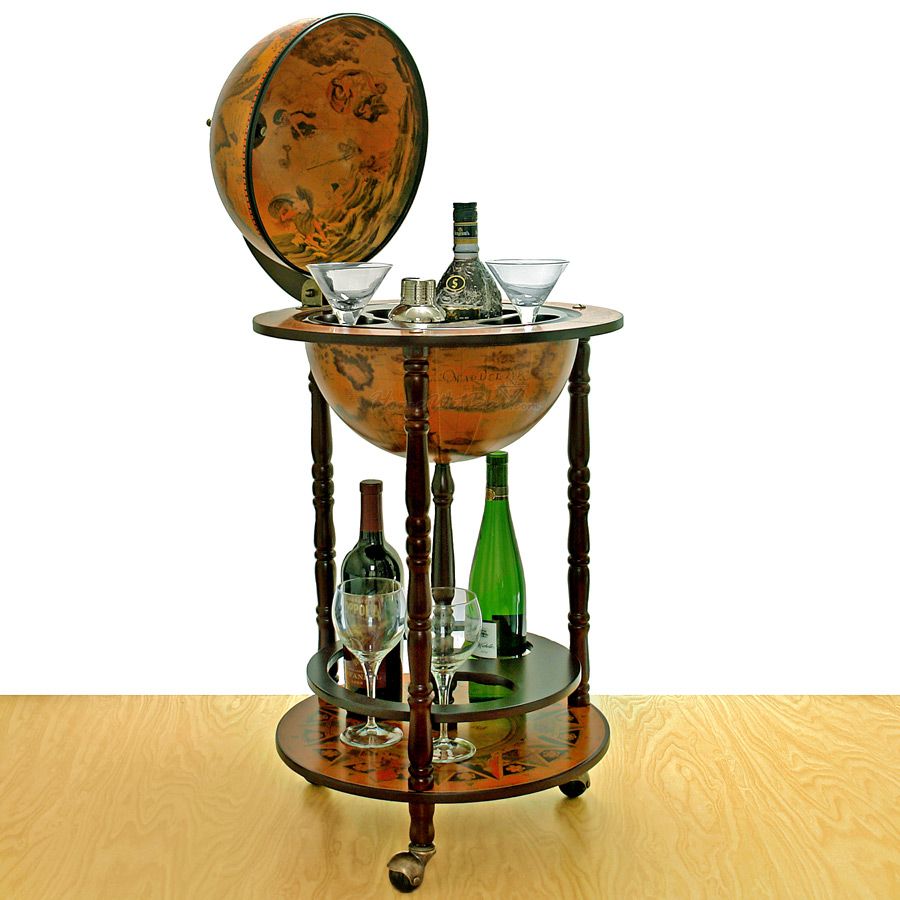 Small 16th - Century Italian Replica Globe Bar for Liquor - 17.5 diameter