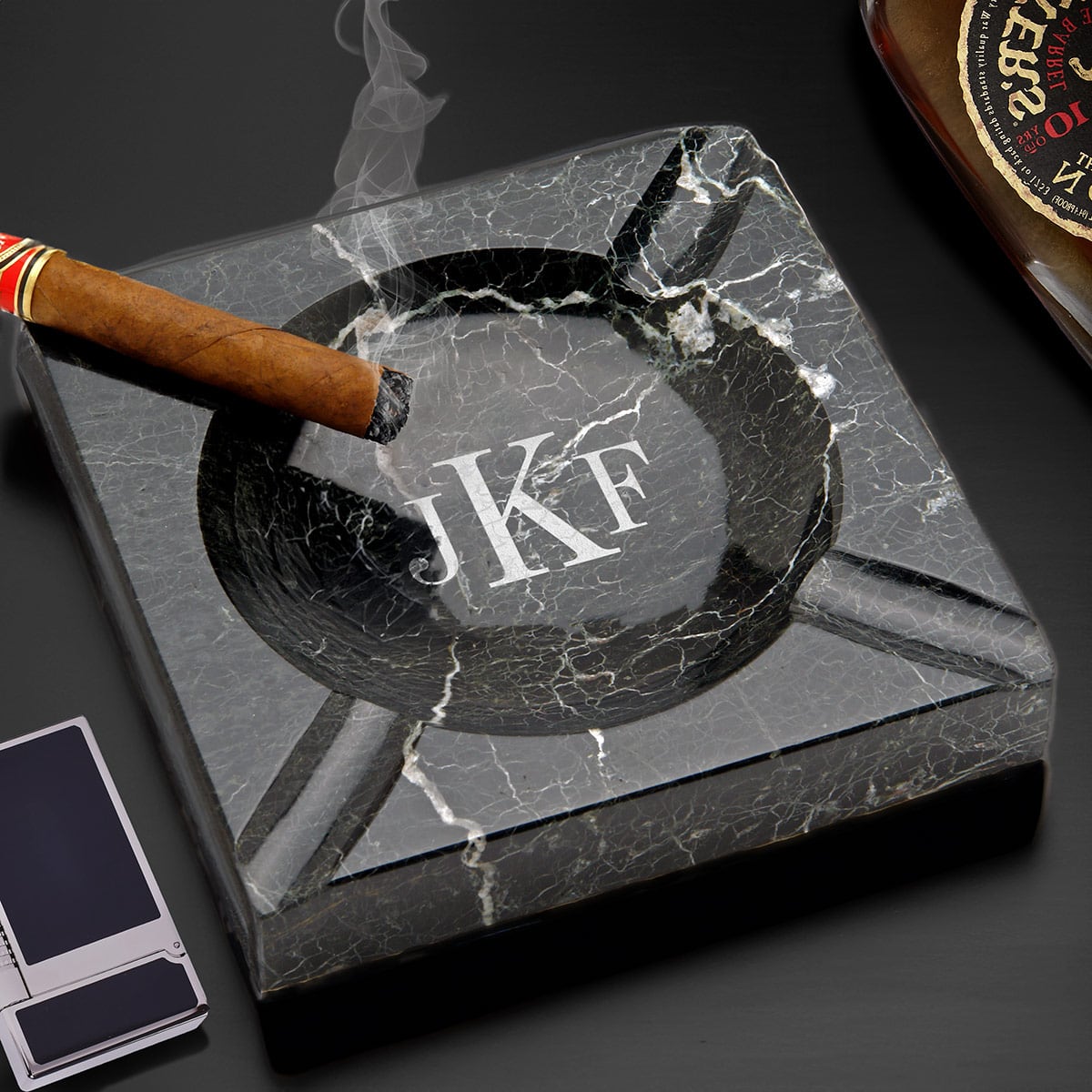 Black Square Marble Cigar Ashtray Indoor / Outdoor (Custom Engraving Available)