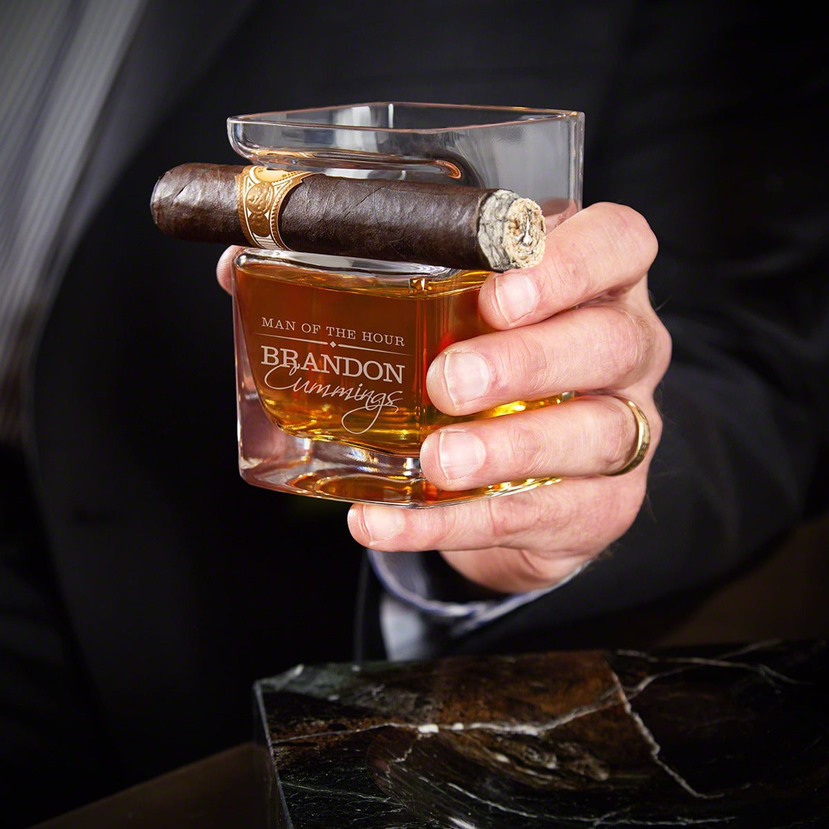 Carson Personalized Cigar Glasses and Whiskey Decanter Set