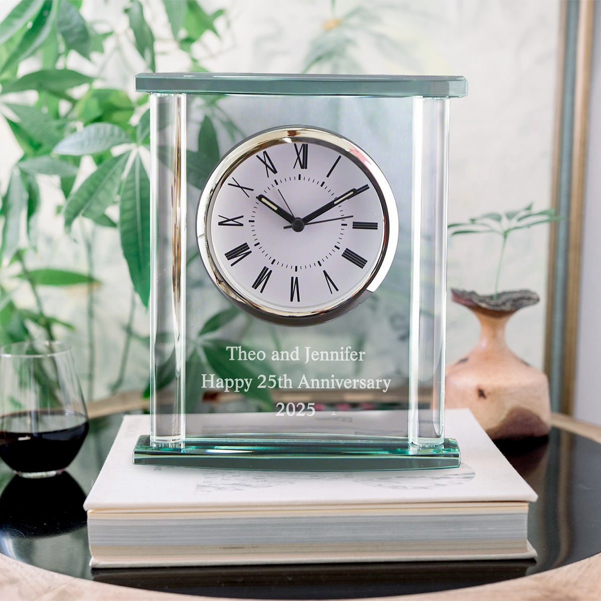 Square Glass Engraved Desk Clock