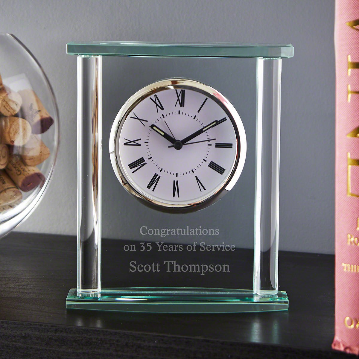 Square Glass Engraved Desk Clock