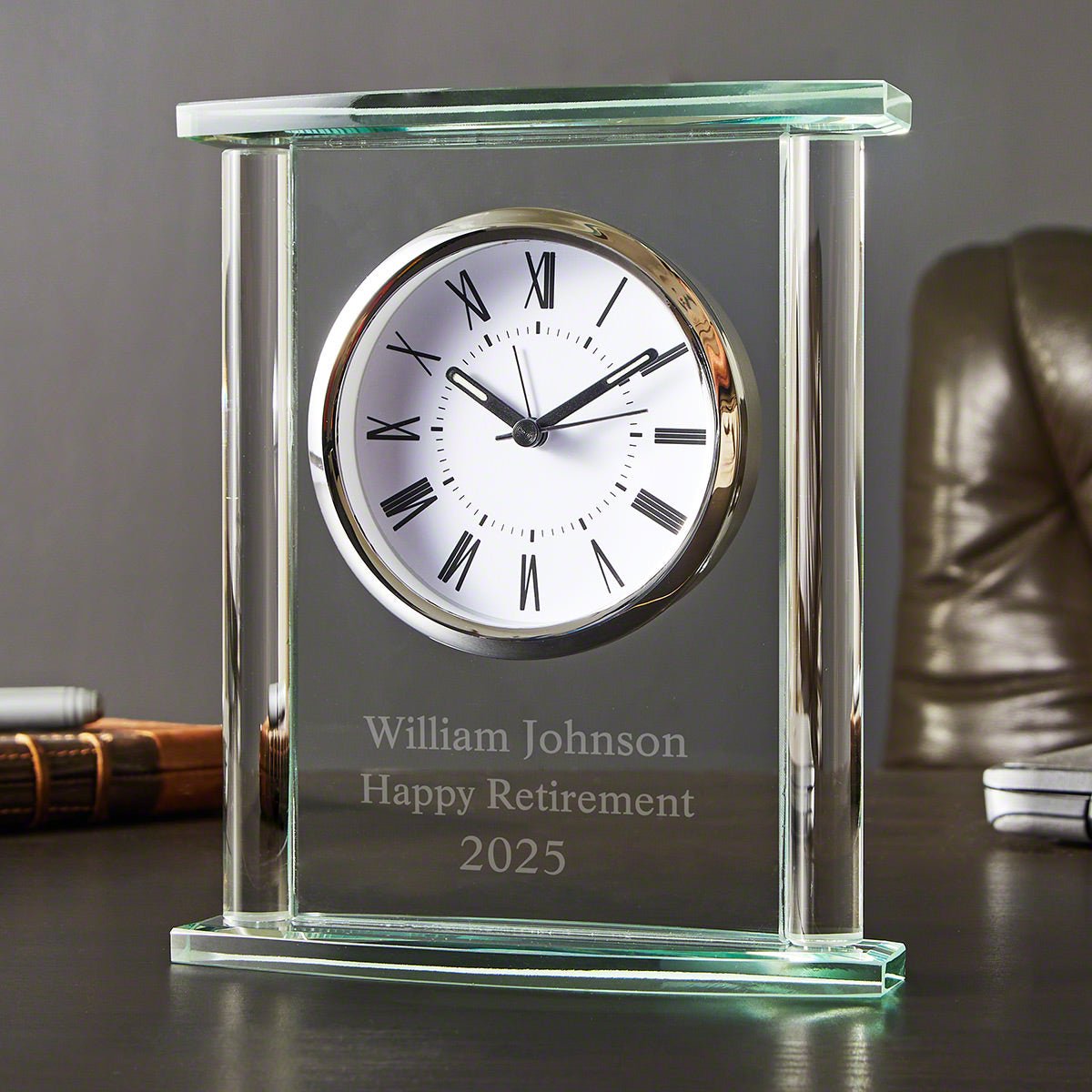 Square Glass Engraved Desk Clock