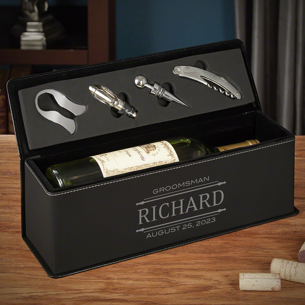 Engraved Leather Wine Gift Box 