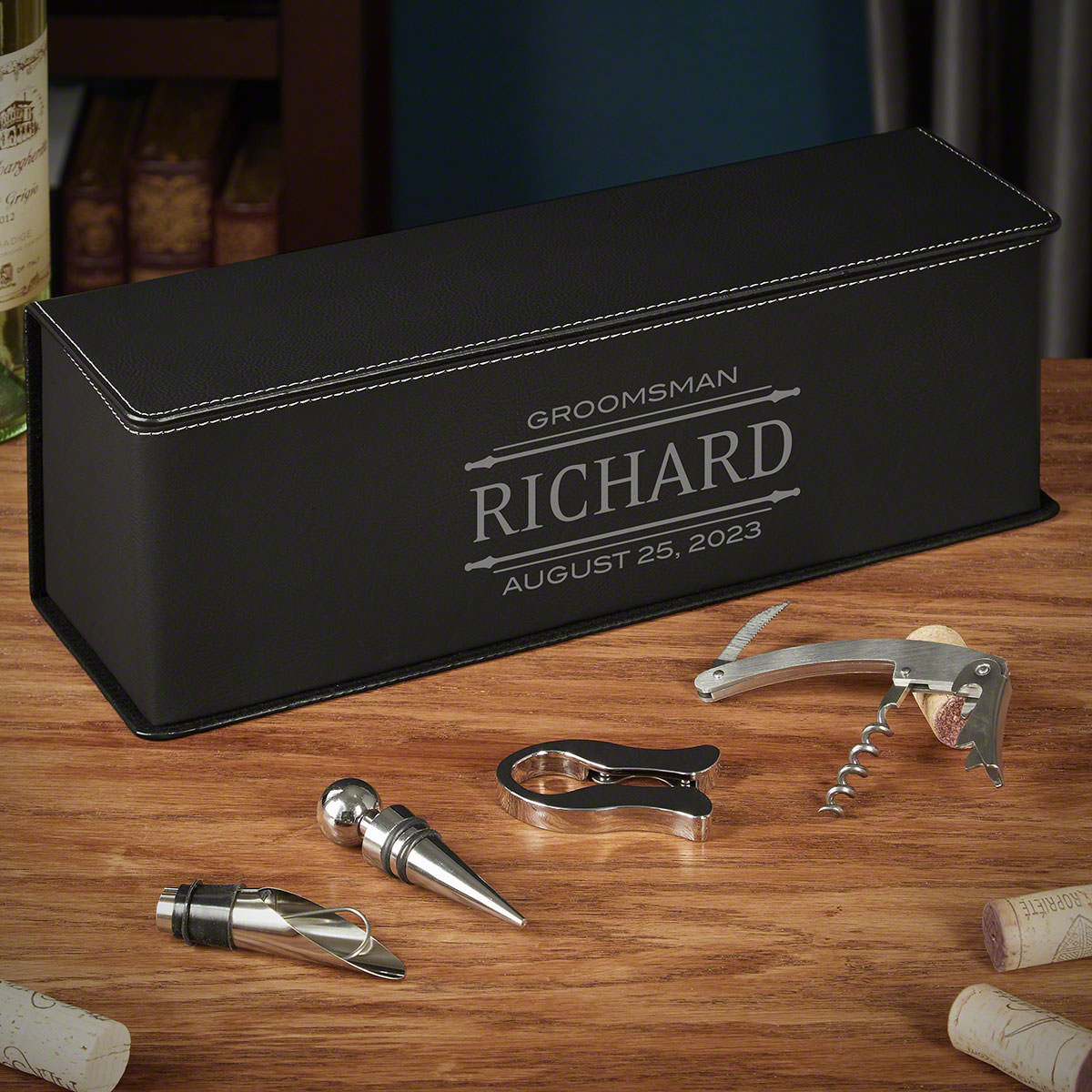 Engraved Leather Wine Gift Box 