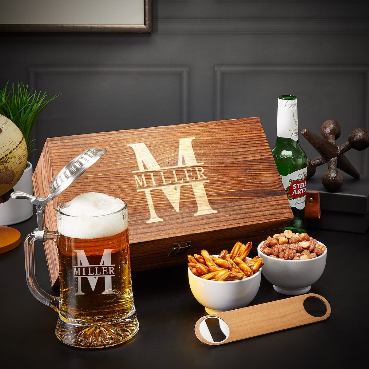 Personalized Beer Gift Basket, 6pc with European Beer Stein