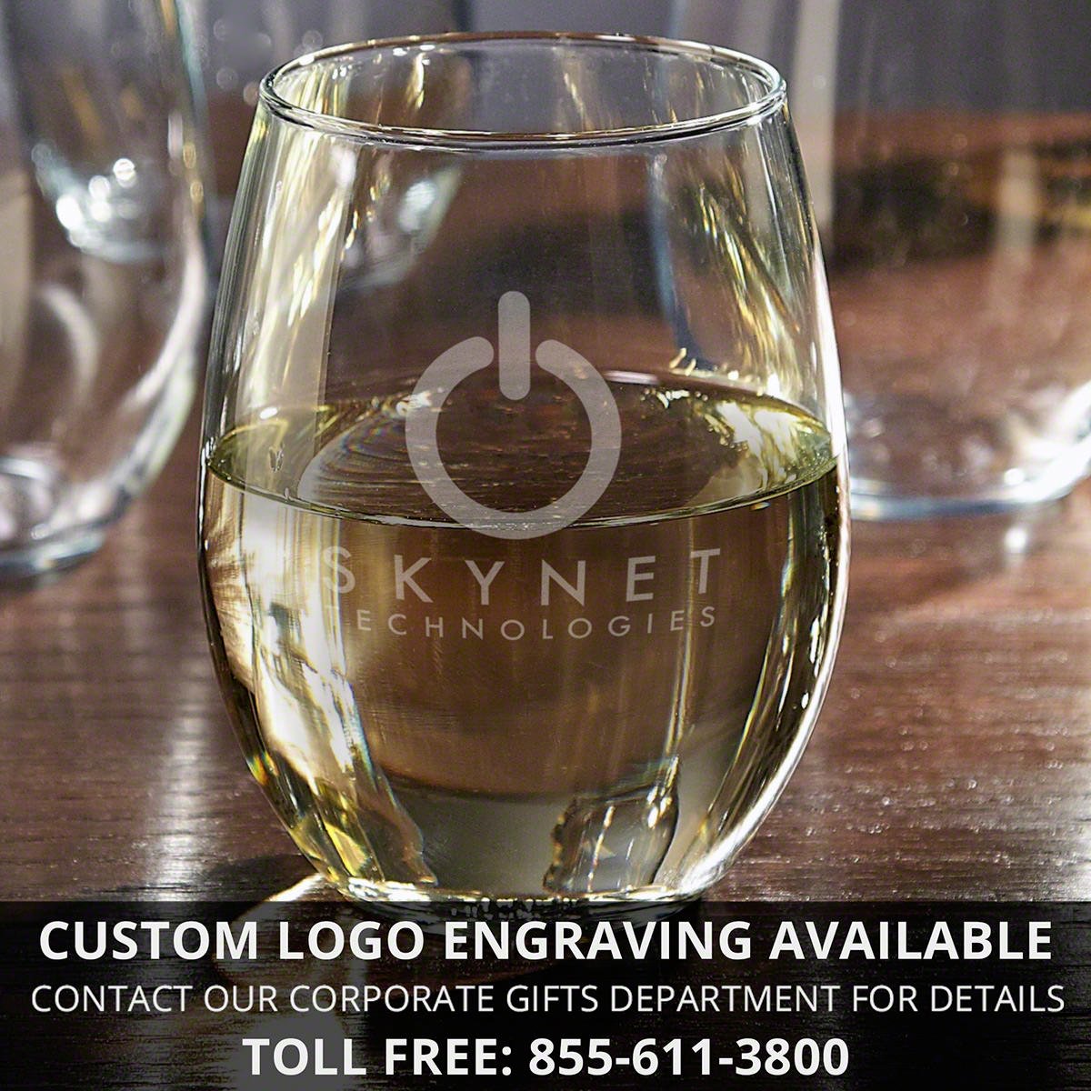 Set of 12 | Engraved Your Logo hot Personalized Stemless 9 Ounce Glass Wine | Engraved Favors | Corporate Gifts