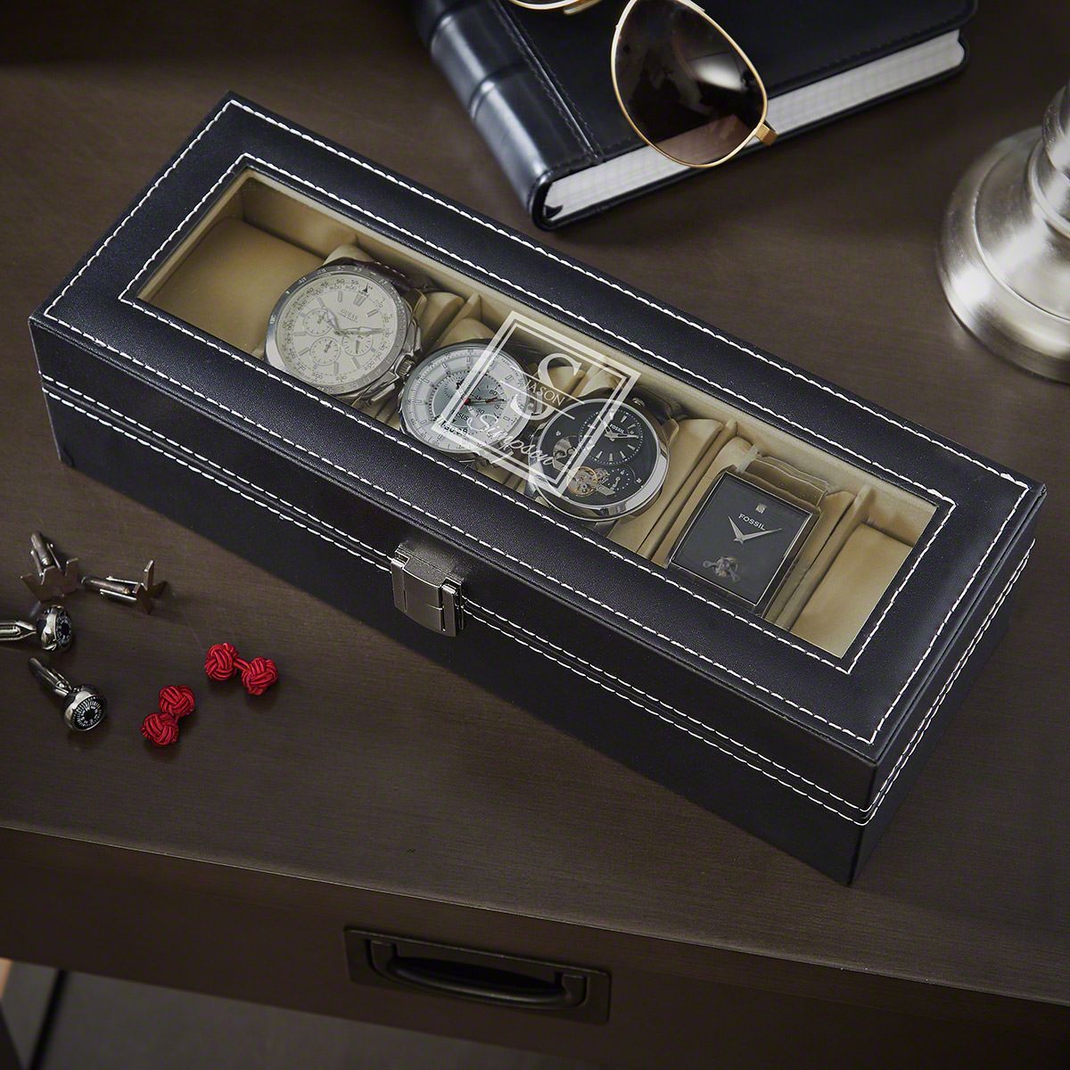 Personalised watch display case sale