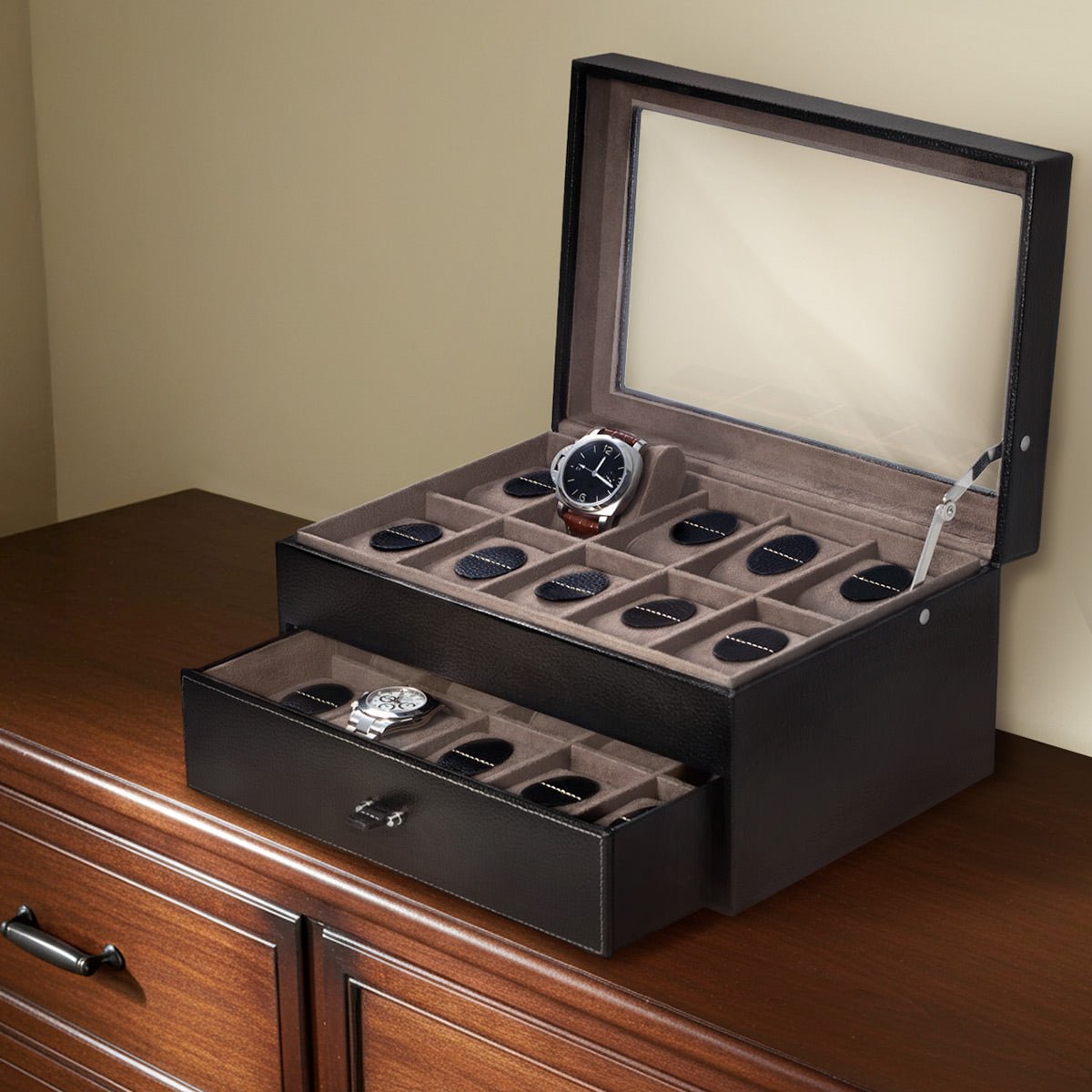 Treviso Leather Valet Box and Ten Watch Display Case (Engravable)