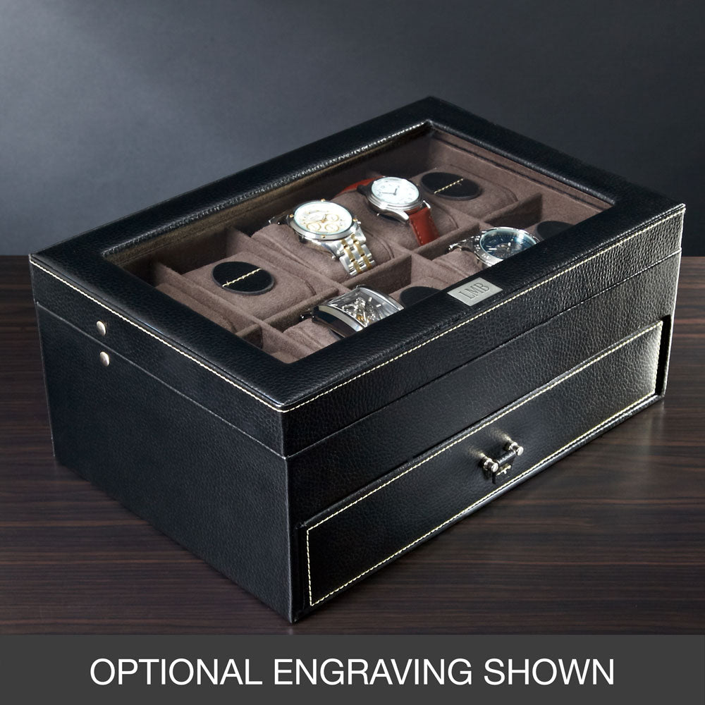 Treviso Leather Valet Box and Ten Watch Display Case (Engravable)