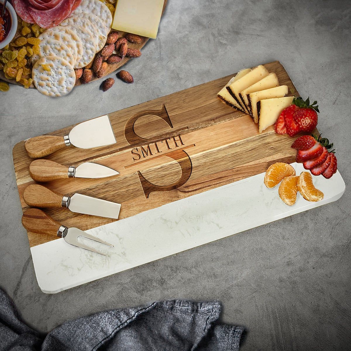 Trieste Engraved Charcuterie Board Set with Cheese Knife Set