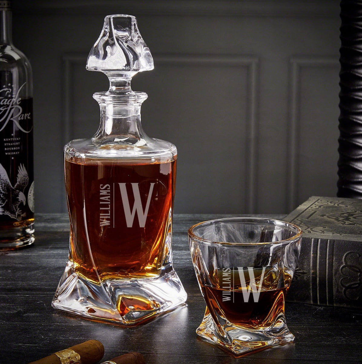 Vicente Monogrammed Twist Whiskey Decanter Set