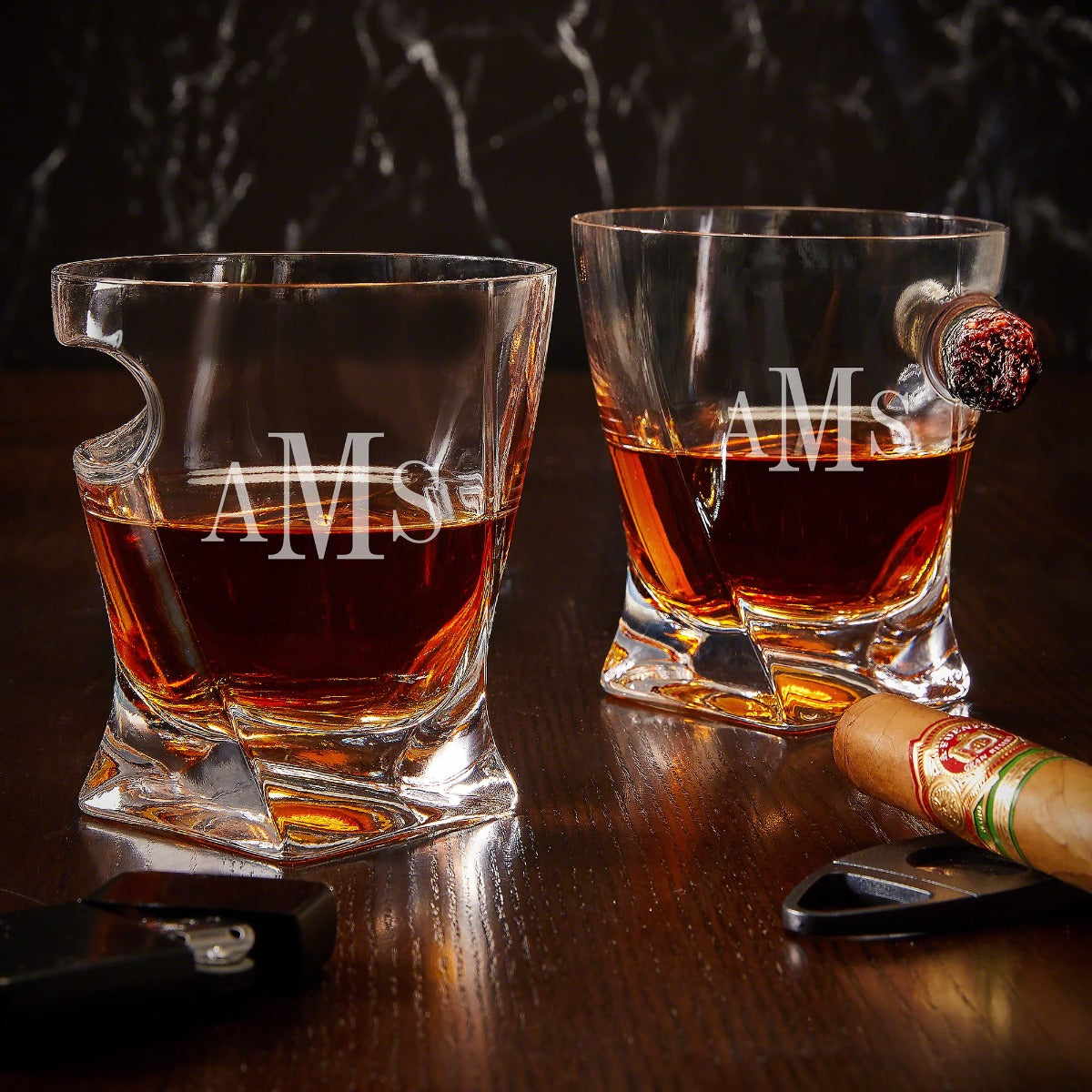 Personalized Twist Whiskey Cigar Glasses, Set of 4
