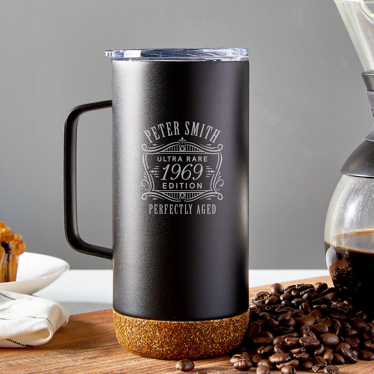 10hr Custom Copper Insulated Travel Mug with Handle and Cork Bottom