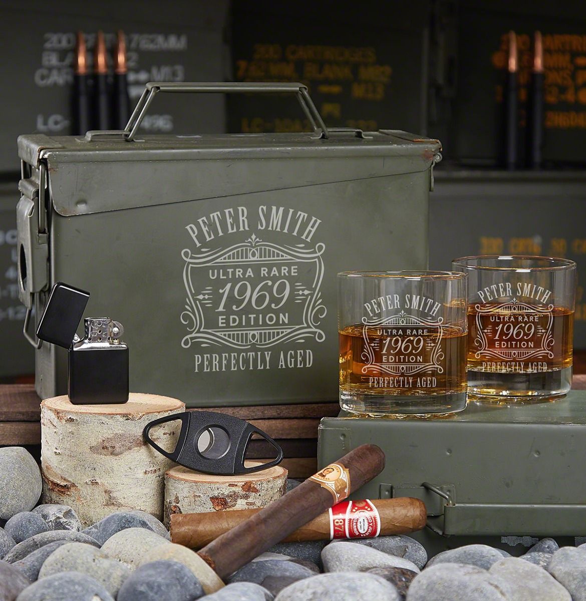 Personalized All the Vices 30 Cal Ammo Can Whiskey Gift Set