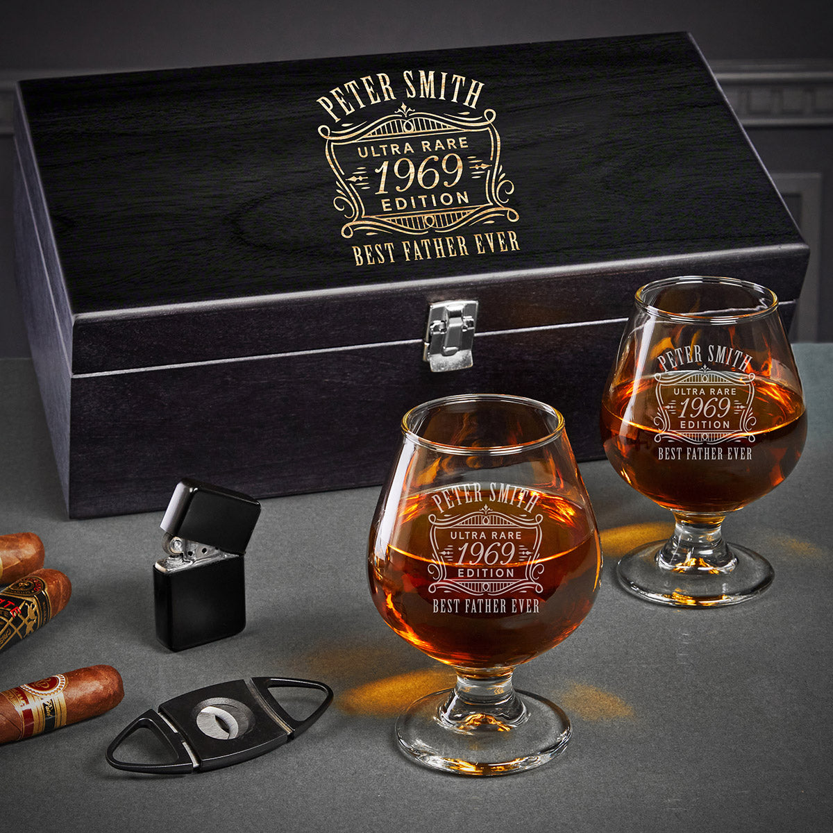 Custom Cognac Gift Set - Ebony Box