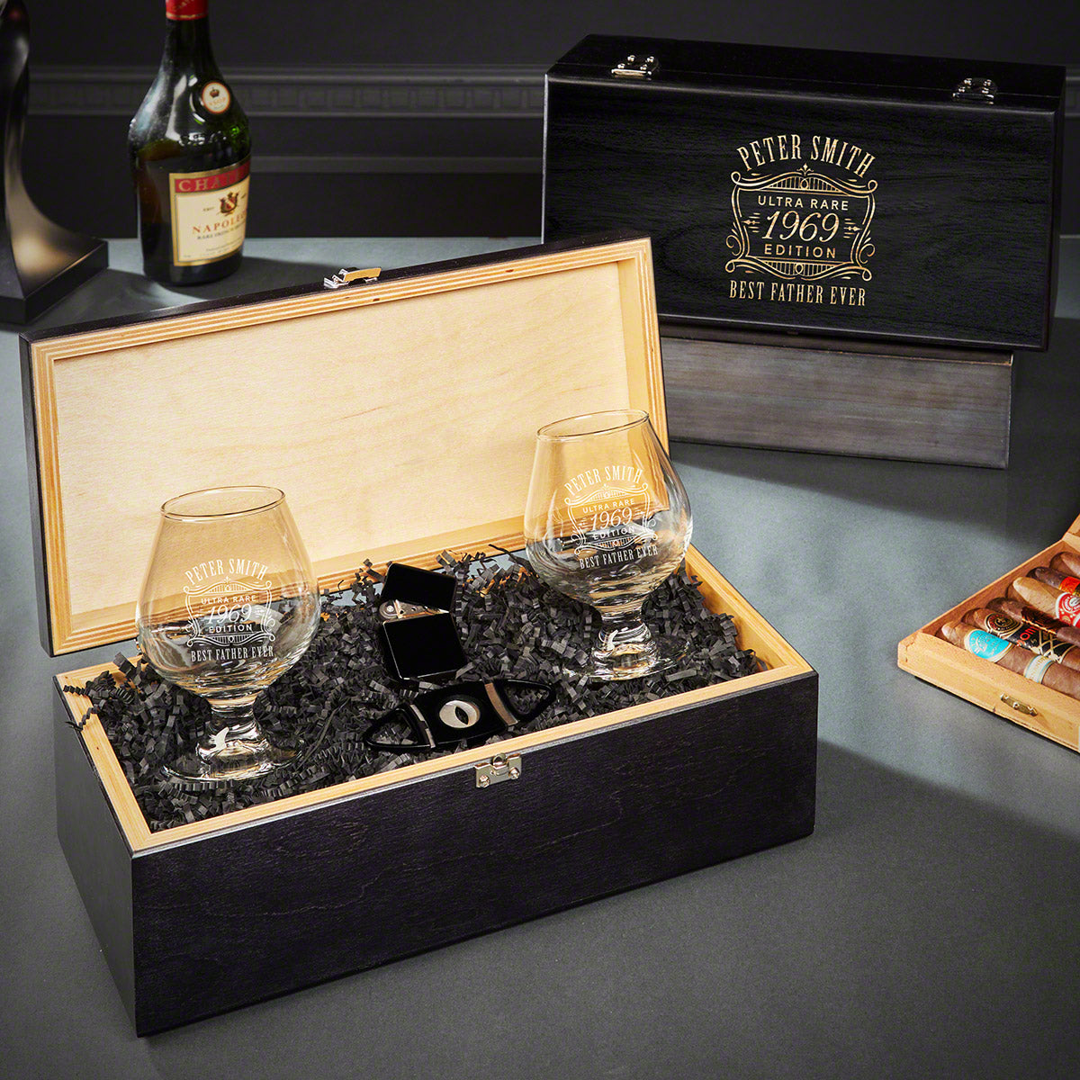 Custom Cognac Gift Set - Ebony Box