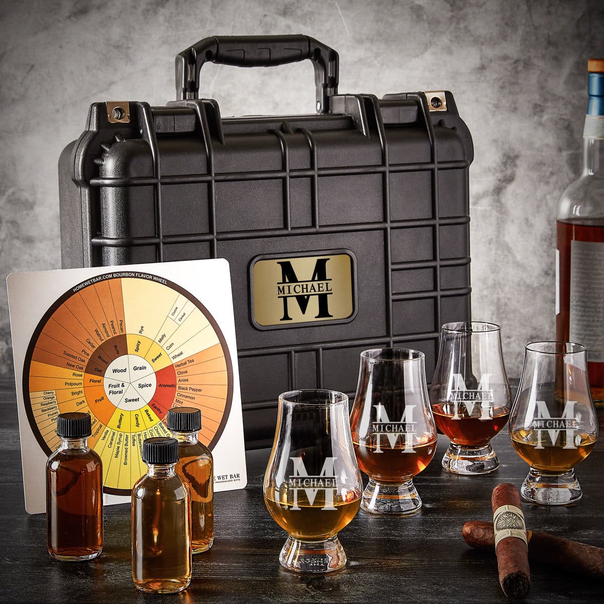 Unbreakable Personalized Glencairn Bourbon Travel Case - 9pc Set