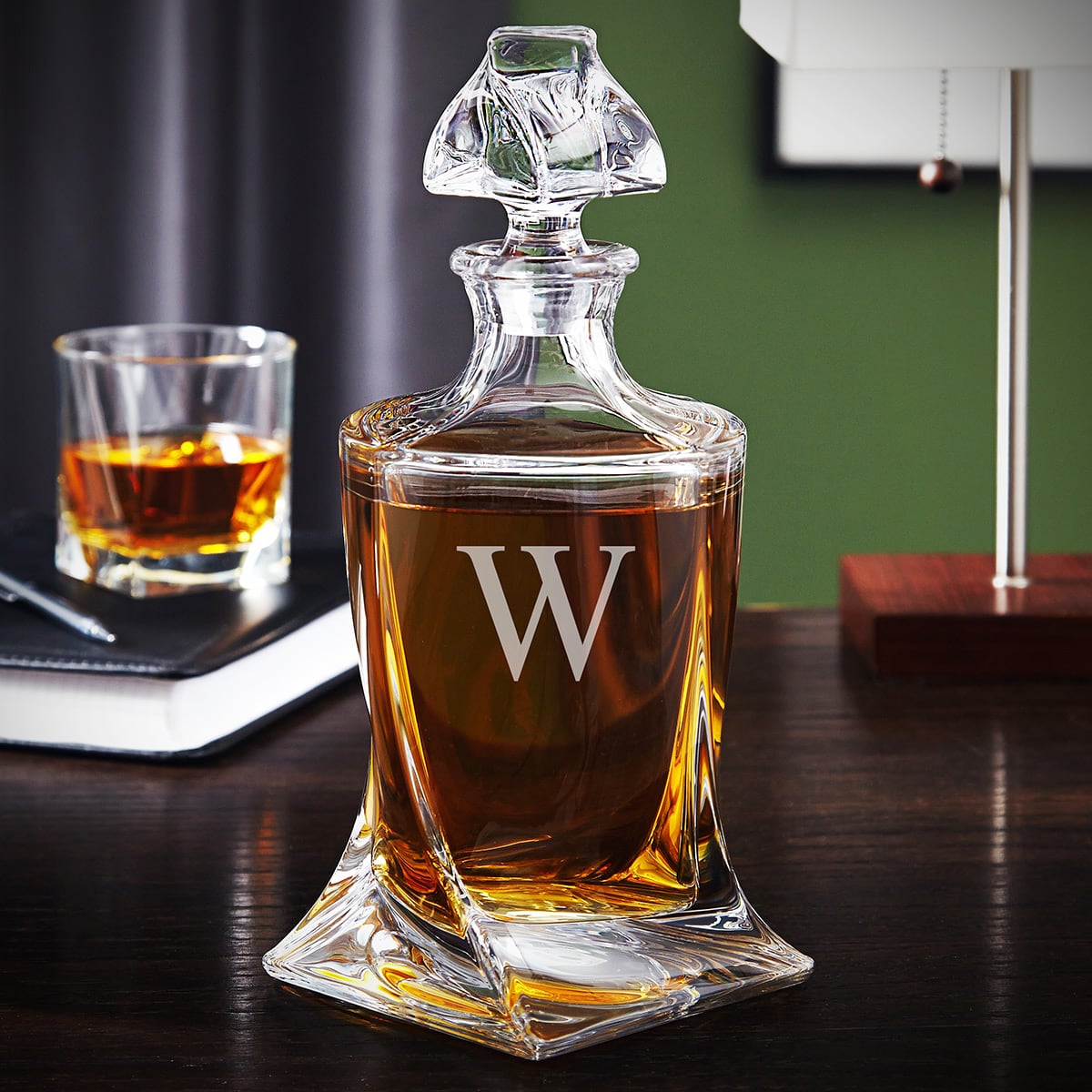 Monogrammed Vicente Crystal Decanter for Whiskey and Spirits