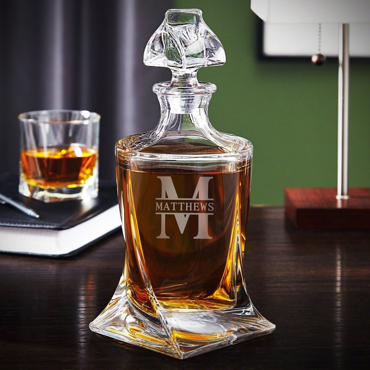 Vicente Custom Whiskey Decanter Set with Whiskey Glasses & Snacks - 11pc