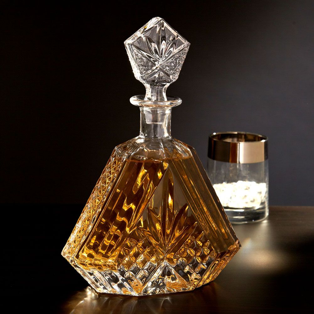 Dublin Triangle Crystal Whiskey Decanter with Custom Whiskey Glass Set 