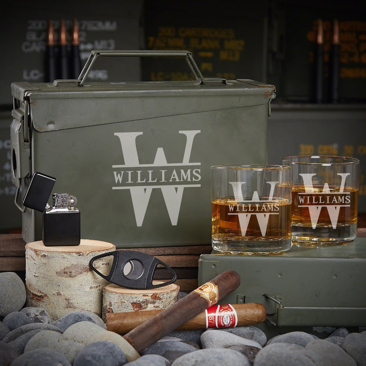 Personalized All the Vices 30 Cal Ammo Can Whiskey Gift Set