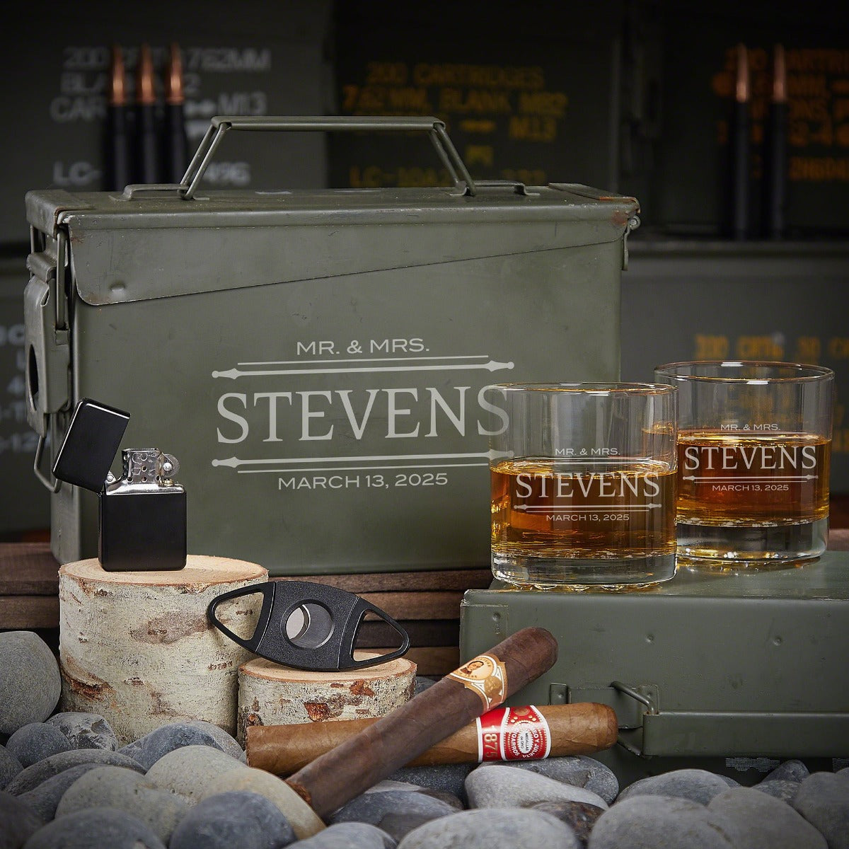 All the Vices Custom 30 Cal Ammo Box Whiskey Gift Set
