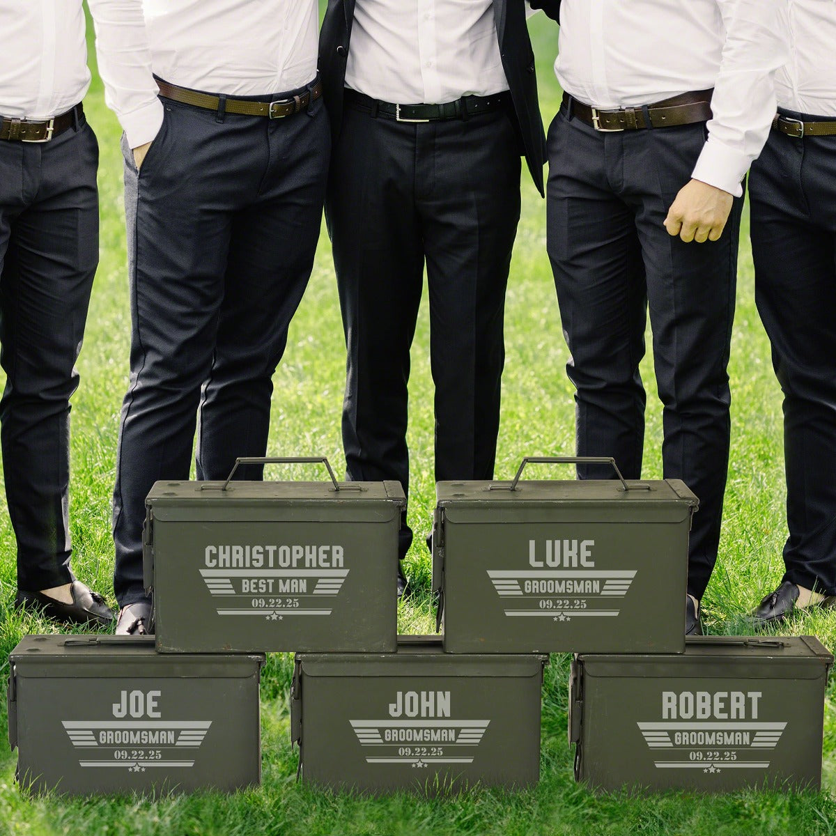 Personalized 50 Cal Ammo Can & Hatchet - 5pc Groomsmen Gift Set