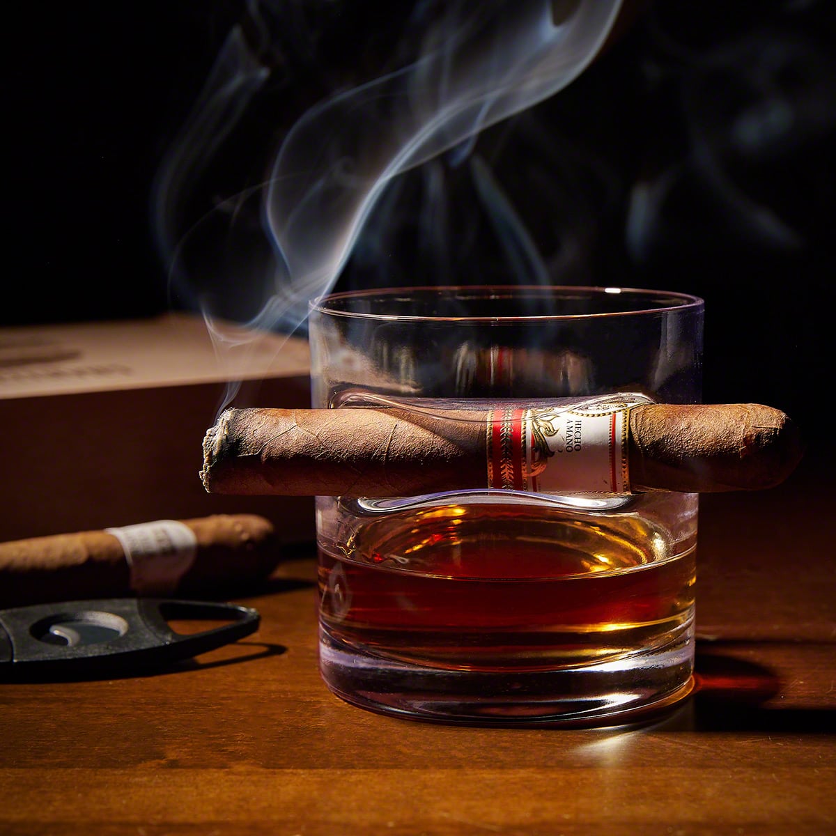 Oxley Custom Cigar Glasses and Whiskey Decanter Set - Ebony Black Box