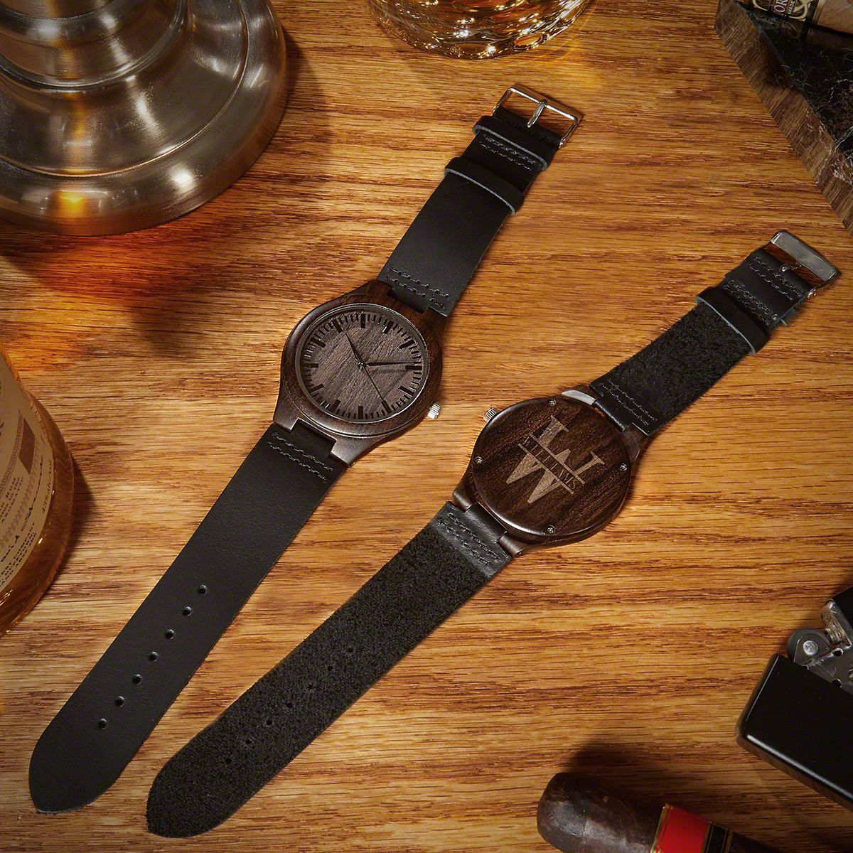 Groomsmen Watches Set of 5 Engraved Wood Watches with Leather Bands