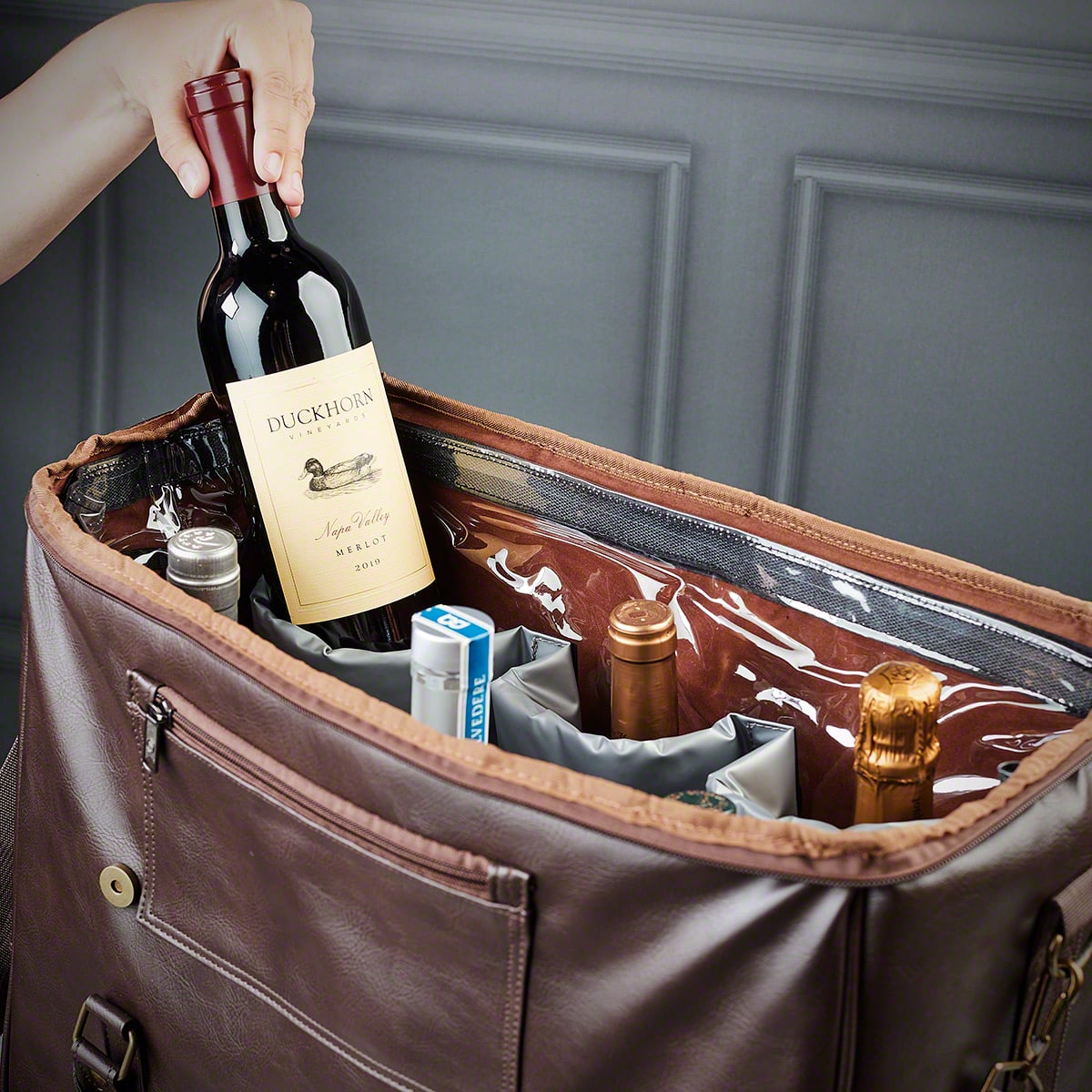Graham Personalized Weekender Bag - 6 Bottle Travel Wine Carrier - Insulated Wine Bag Cooler
