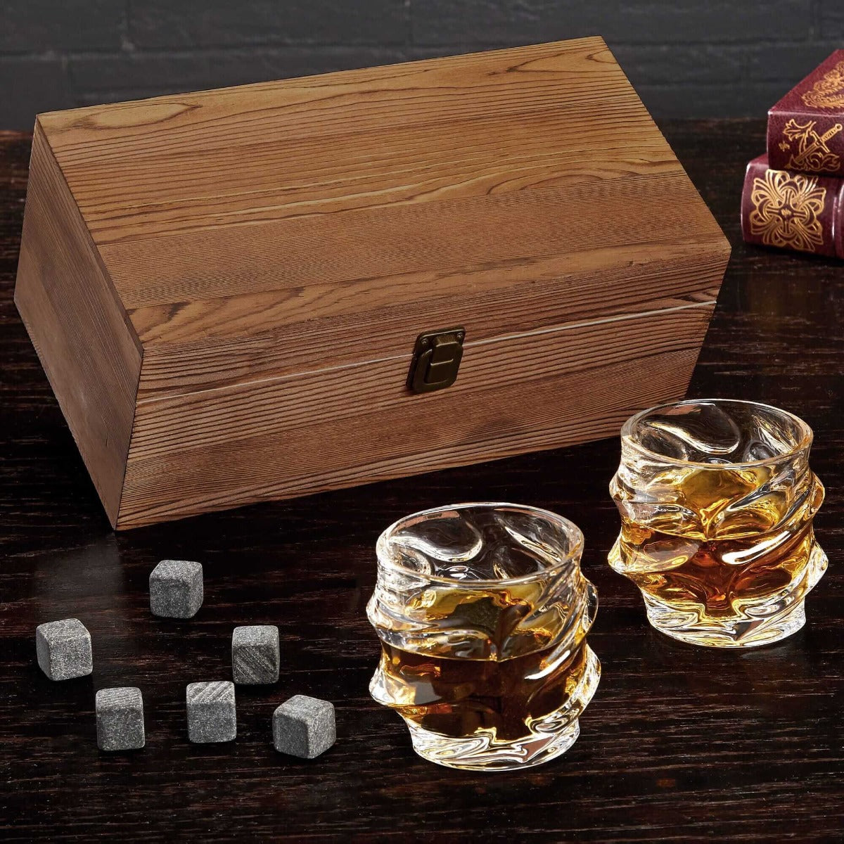 Sculpted Whiskey Glasses Boxed Set with Stones