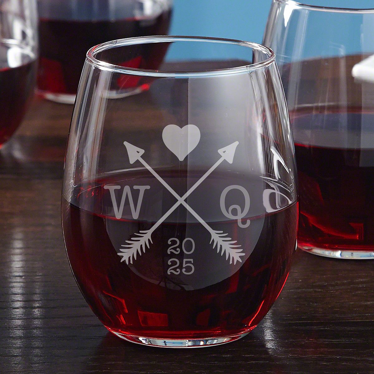 Engraved Stemless Wine Glasses with Wine Gift Box - 9pc 
