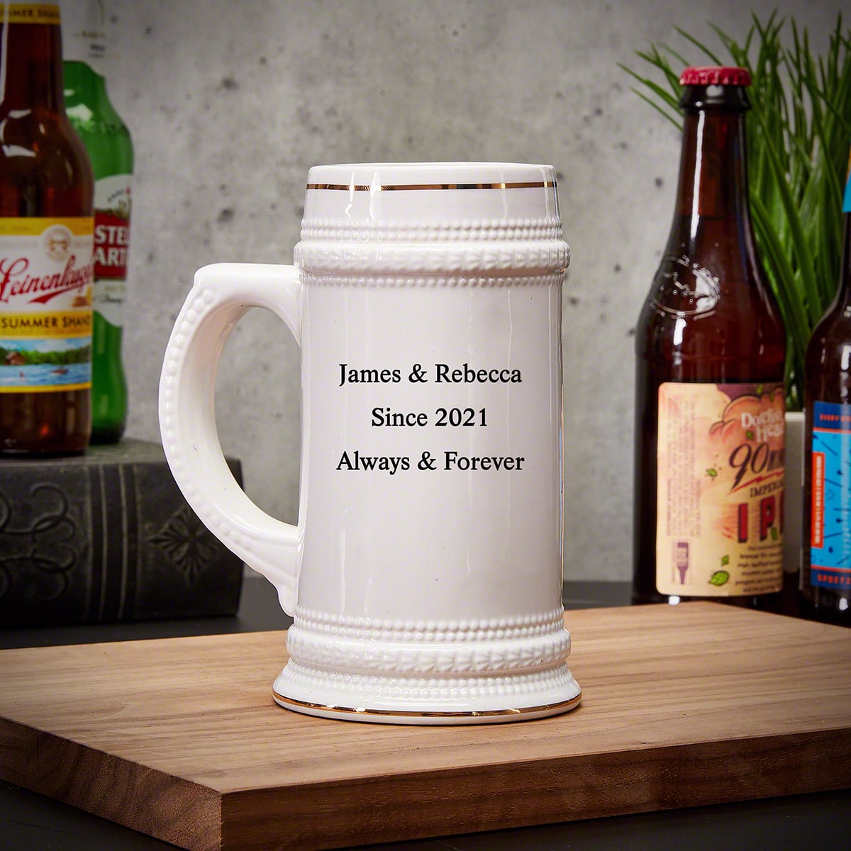 Customized White Beer Tankard - Three Lines of Text Design